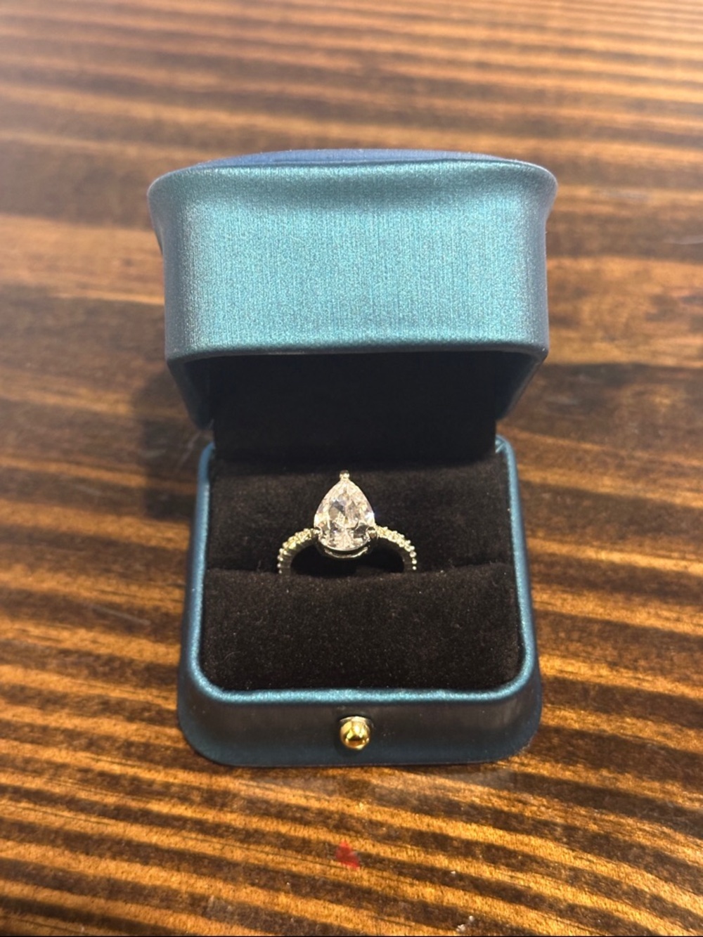 Park Lane “OH” Pear-Shaped Solitaire CZ Ring in Silver, Size 10